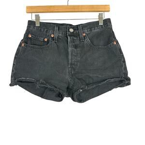 Levi's 501 Jean Shorts Womens 26 Black High Waisted Distressed Retro 90s Grunge